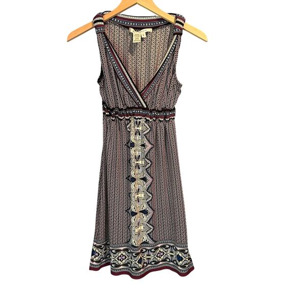 Max Studio Size Small Knit Geometric Boho Pattern Mini Micro Dress Wrinkle Free - Picture 1 of 7